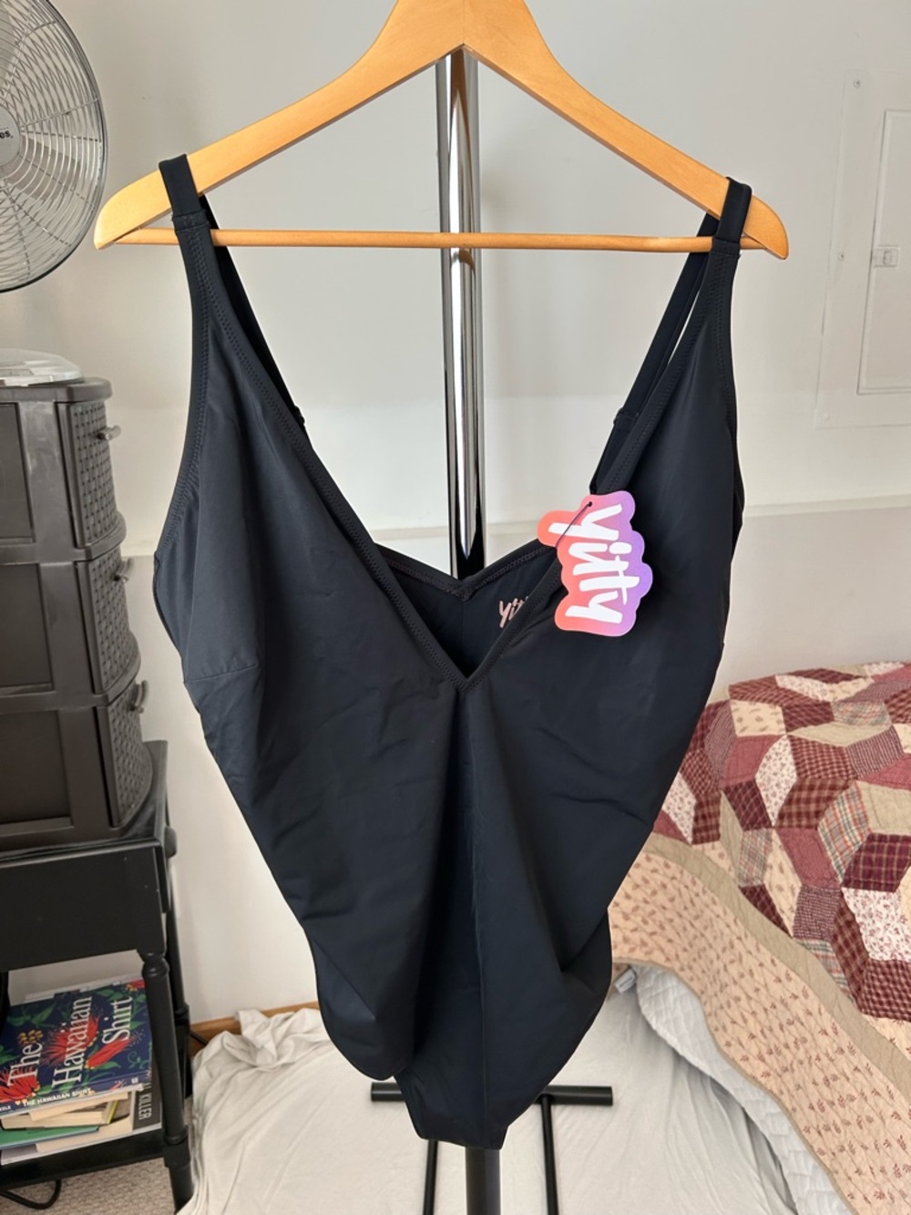 Yitty Shaping Swim Plunge One Piece Swimsuit Black NWT 4X